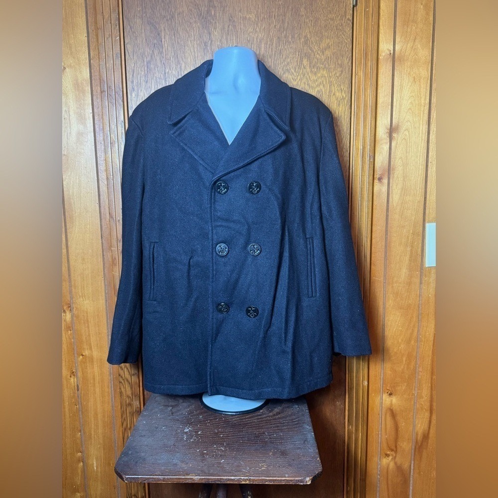 Vintage Woolrich Men's Black Peacoat - Size 44